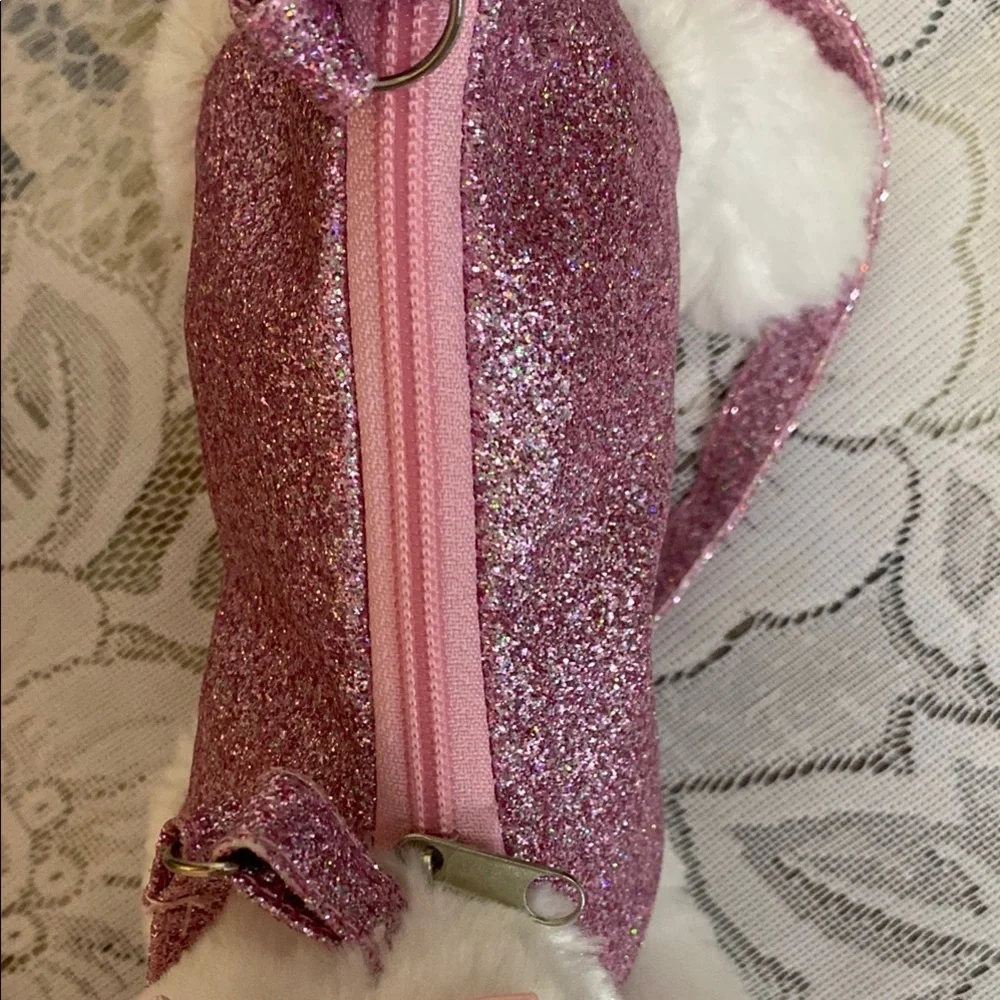 Pink Glitter Kids Stuffed Kitty Cat Zippered Plush Bling Purse